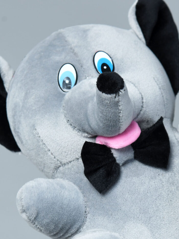 Kwality Dreams Grey Elephant Stuffed Toy with Stylish Black Bow